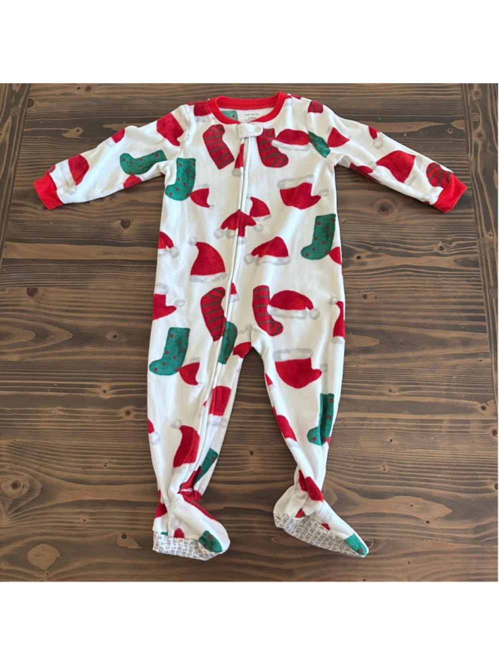 Baby Carter's Christmas Pajamas 24M White Red Santa Fleece Footed Sleeper